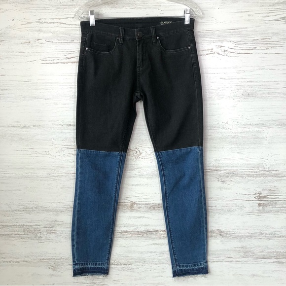BLANK NYC Two Toned Raw Hem Skinny Jeans Low Rise 26 Black Blue - Picture 4 of 9